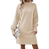 HUUSA Winter Dresses for Women 2025 Fall Puff Long Sleeve Sweaters Loose Mock Neck Outfits Sexy Mini Dress Going Out