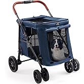 CANINE CANYON Scout 4 Wheels Pet Stroller for Small/Medium Dogs- One Button Fold, Adjustable Mesh Windows and Shades, 360° Swivel Front Wheels and Rear Wheel Brake, Navy Blue