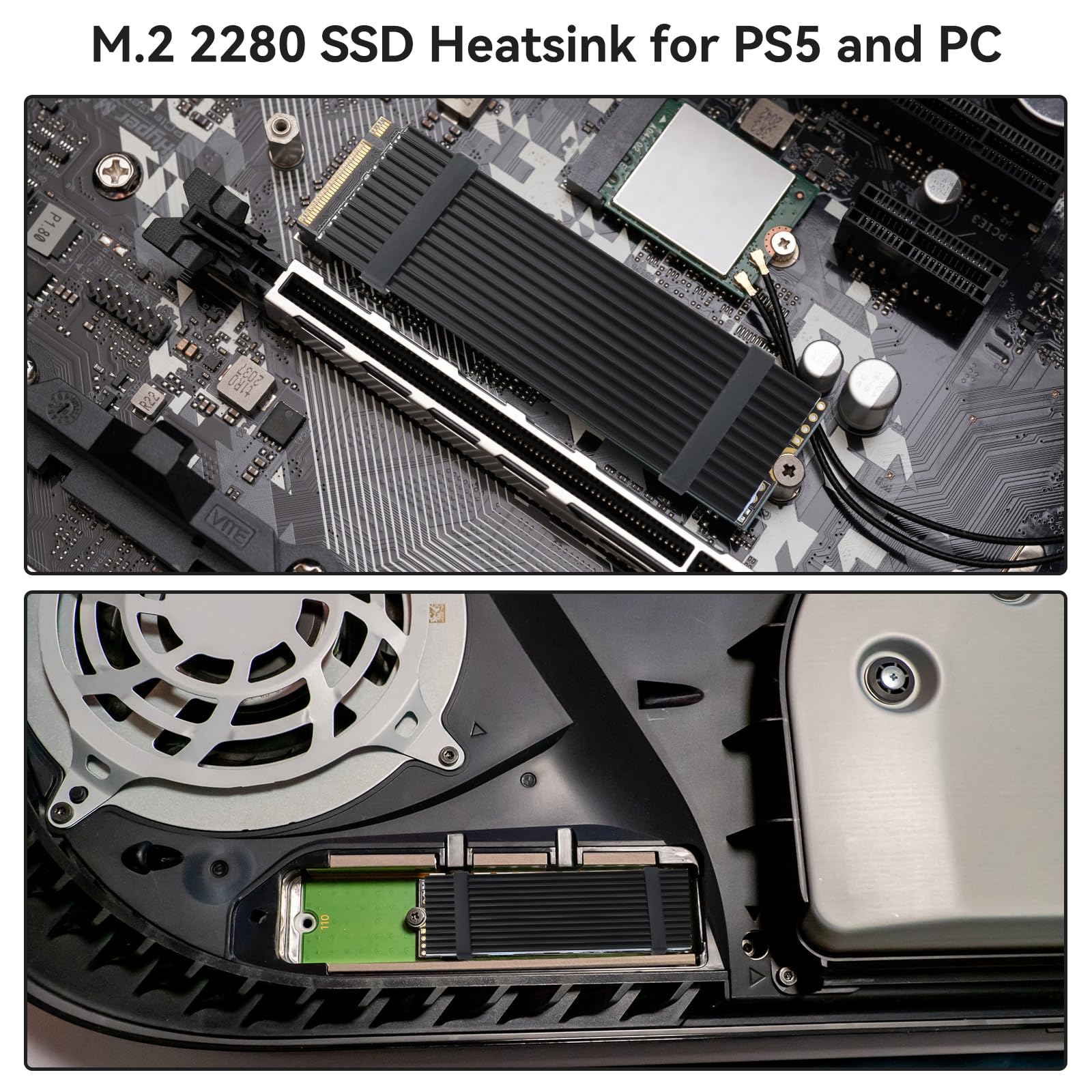 ELUTENG M2 SSD Kühlkörper 5 Stück Kühler Set Heatsink mit Silikon Wärmeleitpad, 2280 NVME NGFF Aluminium m2 heatsink Passend für PC/PS5/PS5 Slim Installation, 73 x 33mm x 3mm, Schwarz 5