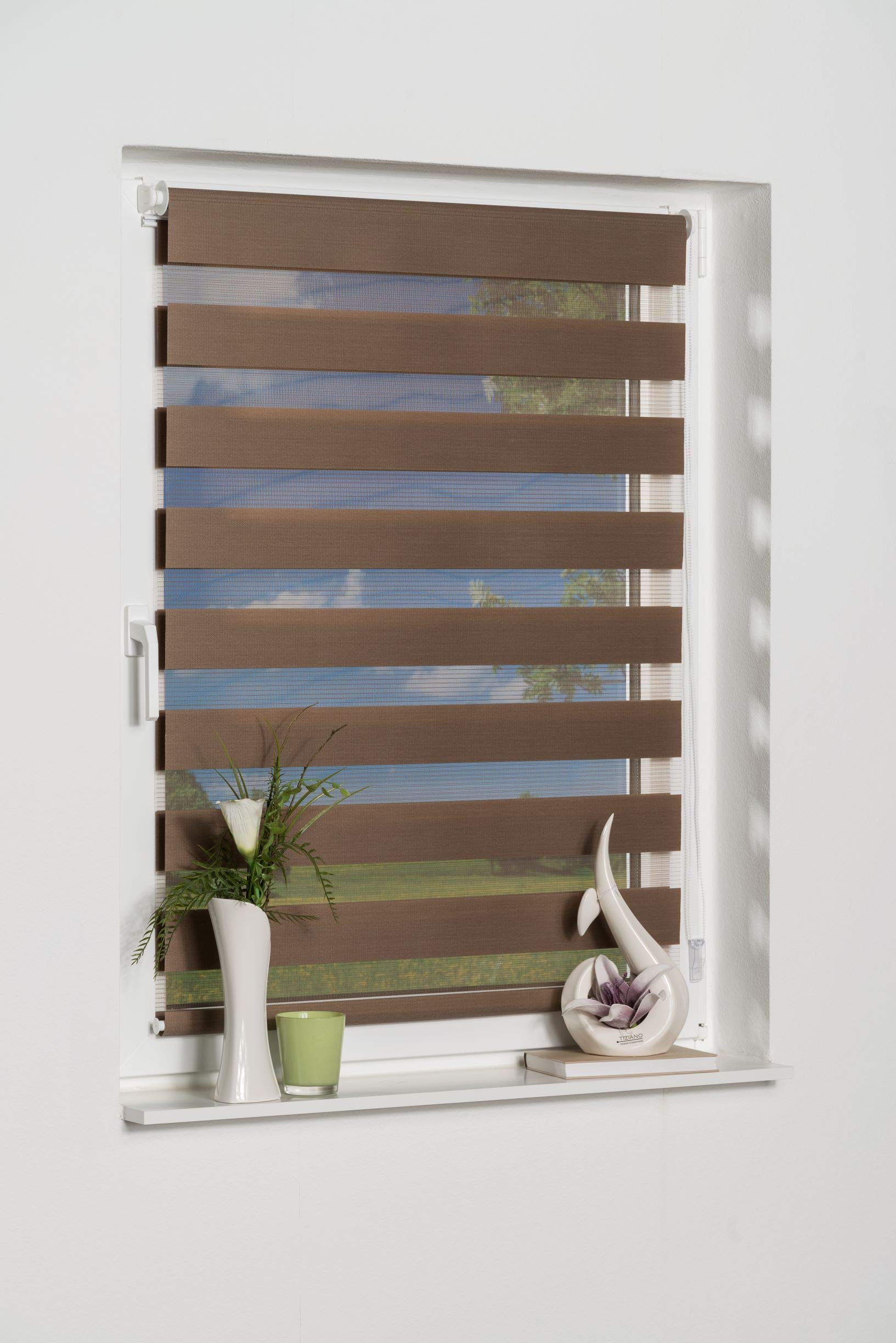 K-home Madrid Double Roller Blind No Drilling Required, mocha, 55 x 200 cm