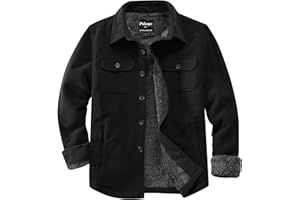 Puhope Men's Polar Fleece Warm Sherpa Lined Shirt Jacket for Men Thick Button Down Jacket with Multi Pockets