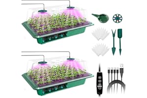 MYMULIKE Seed Starter Tray with Grow Light & Dome, 2 Pack 80-Cell Seed Starting Trays with Clear Seeding Tray, Adjustable Bri