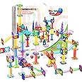 PicassoTiles Marble Run 150-Piece Magnetic Tile Race Track Toy Play Set STEM Building & Learning Educational Magnet Construction Kit Child Brain Development Toys Boys Girls Age 3 4 5 6 7 8+ Years Old