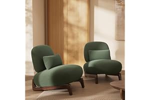 Morden Fort Cloud Boucle Chairs - Modern Accent Chairs Set of 2, Sturdy Tilted Wood Legs with Thick Cushion Comfy Lumbar Pillow Armless Reading Chairs for Living Room Lounge Bedroom - Forest Green