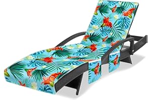 Ruikyhom Lounge Chair Towel Cover, Chaise Lounge Cover, Beach Chair Covers with 3 Pockets for Pool Sunbathing Beach Garden Courtyard Outdoor Trips, 85 x30 in, Flower and Leaves(Red Blue)