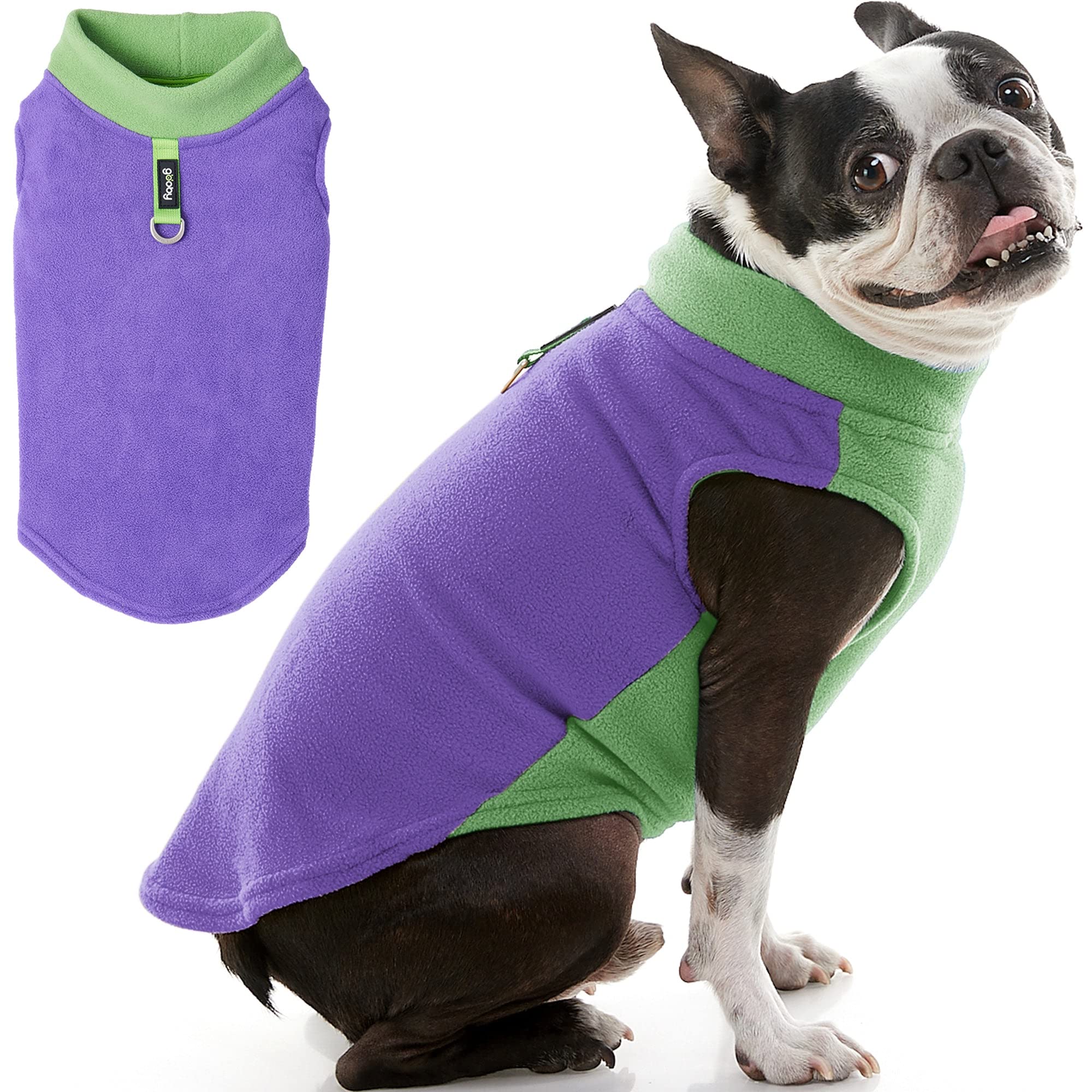 Gooby Half Stretch Fleece Vest Dog Sweater - Purple, X-Large - Warm Pullover Fleece Dog Jacket with D-Ring Leash - Winter Small Dog Sweater Coat - Cold Weather Dog Clothes for Small Dogs Boy or Girl