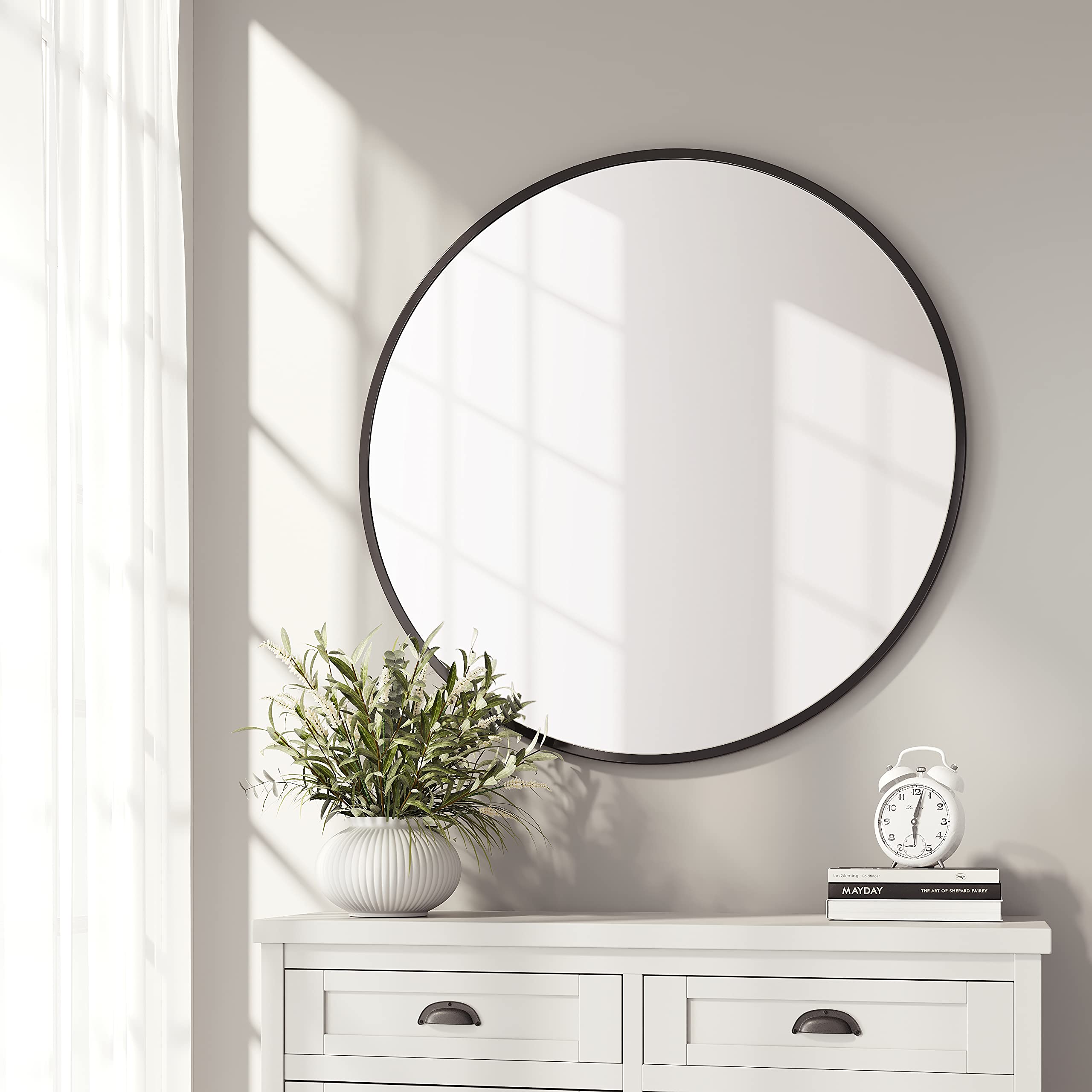 Barnyard Designs 30 inch Black Round Mirror, Modern Bathroom Mirrors