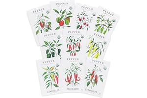 Sereniseed Certified Organic Hot Pepper Seeds (10-Pack) – Non GMO, Open Pollinated – Jalapeño, Cal Wonder, Banana, Serrano, Shishito, Red Habanero, Poblano, Cayenne and More