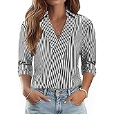 LOMON 3/4 Length Sleeve Womens Tops Dressy V Neck Collared Shirts Trendy Business Casual Work Blouses Vacation Outfits 2026
