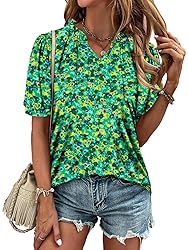 KISSMODA Women's Tunic Tops Casual V Neck Short