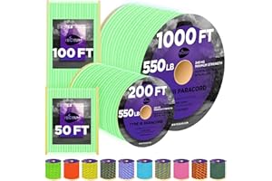 TECEUM Reflective Paracord Rope 1000 – 1000ft/200ft/100ft/50ft – 40+ Colors – Glow in The Dark – para Cord – Utility Rope for Survival, Hunting & Camping Gear – Nylon String, Camping Rope, Tent Cord