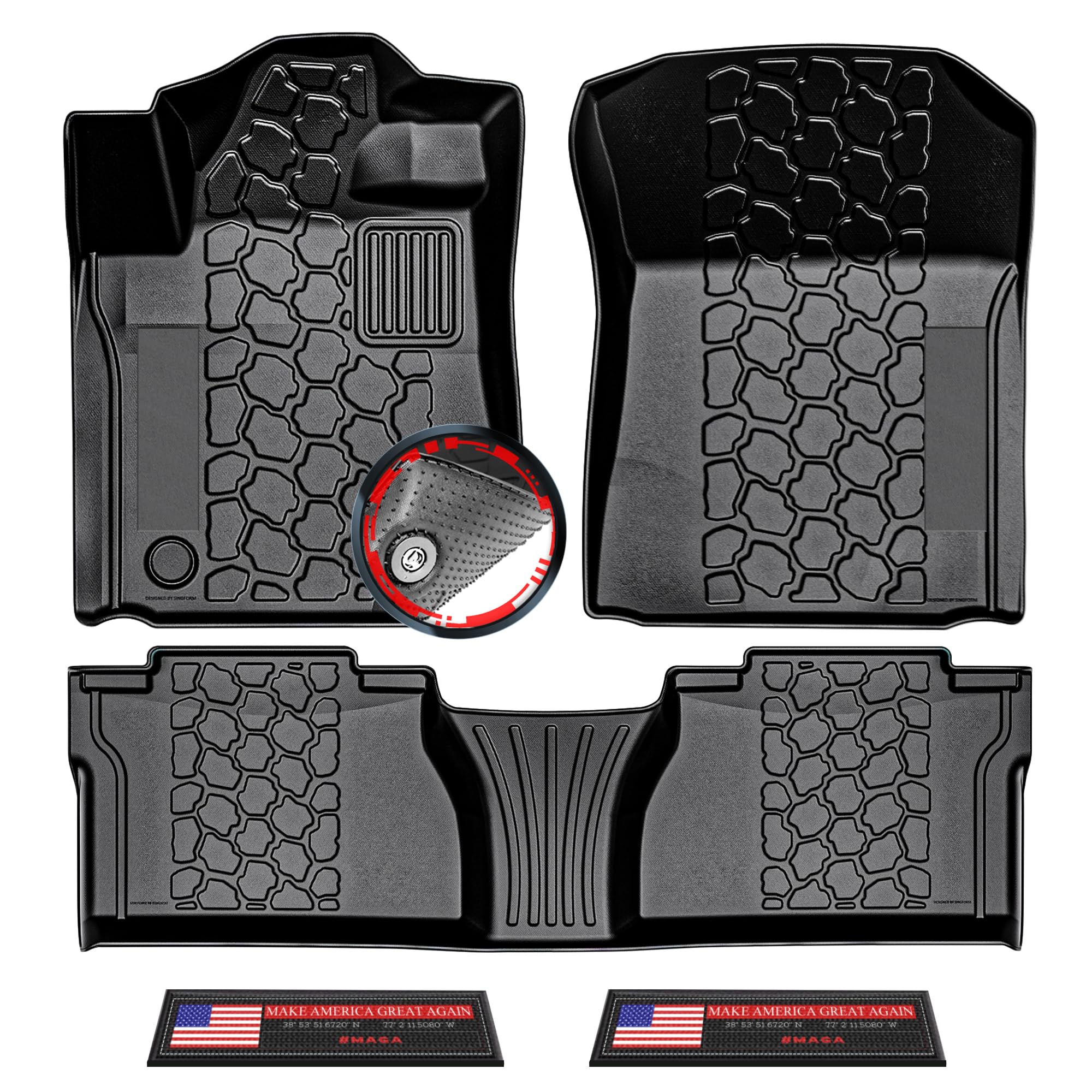 Photo 1 of Anti-Slip 3D Truck Floor Mats 5pcs Fit for 2014-2021 Toyota Tundra Double Cab & Crew Max Cab | All-Weather Floor Liners w/Weather Strips for Winter Ski Hunting Camping | MAGA Merchandise
