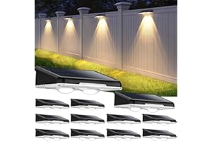 Brightever Solar Fence Lights Outdoor 12-Pack, Waterproof LED Solar Powered Deck Light with 3 Modes (3000K/4500K/6500K) for Outside, Step, Stairs, Balcony, Yard, Patio, Walkway, Pathway, Railing