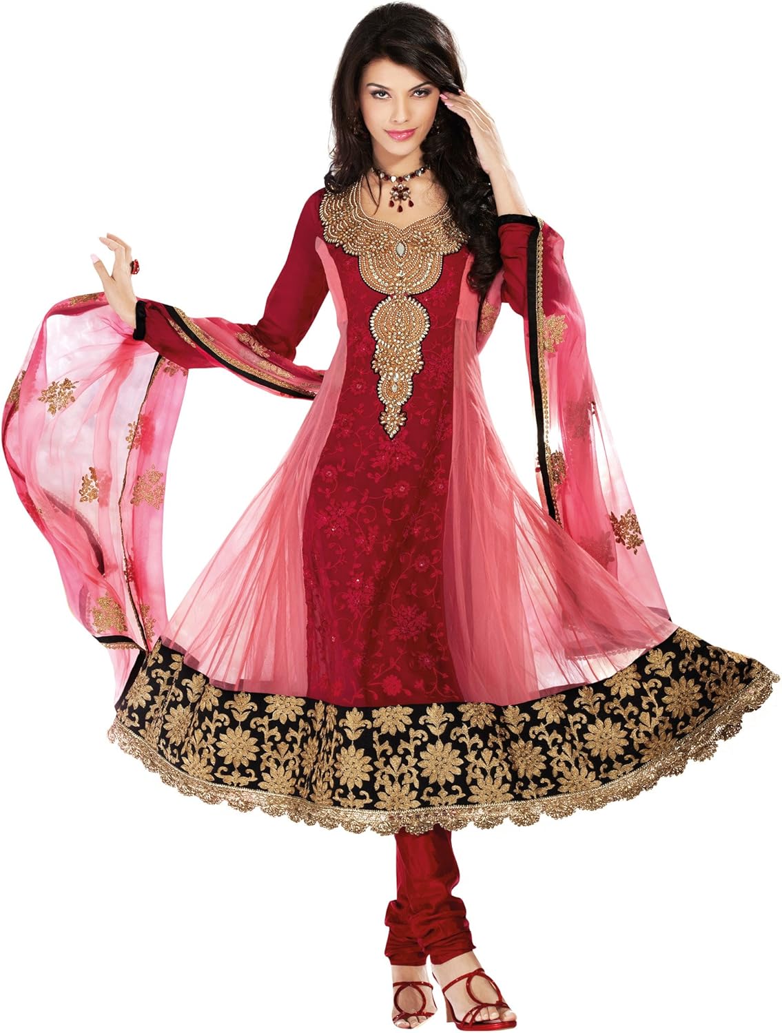 Fabdeal Women's Indian Designer Wear Embroidered Anarkali