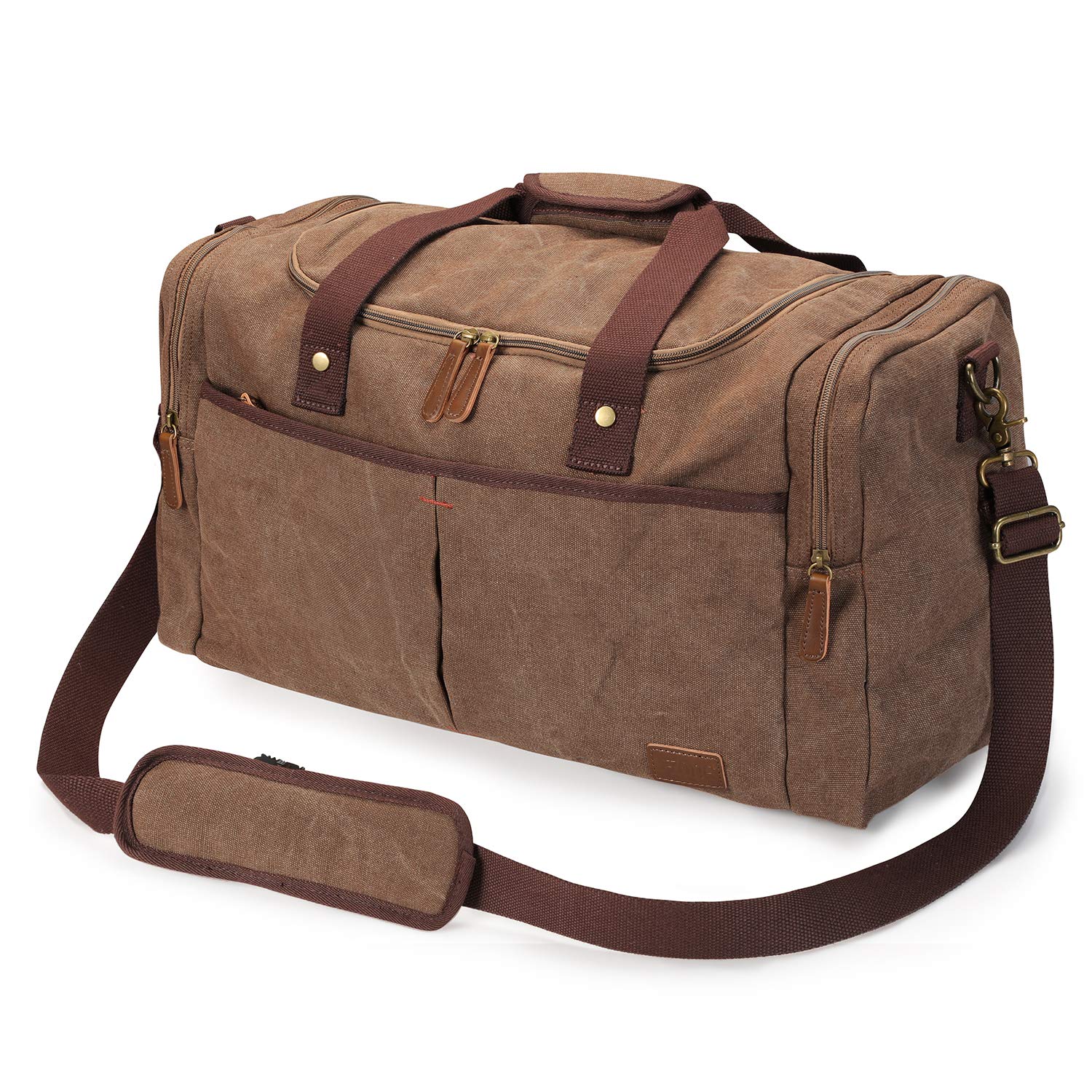 S-ZONE 65L Expandable Canvas Duffle Bag Travel Overnight Holdall Weekend Bag with Shoes Compartment Large Carry On Bag Tote Gym Bag for Men Women