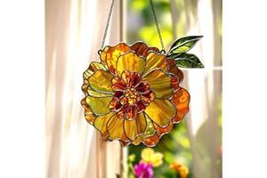 GIKZO Marigold October Birth Month Flower Acrylic Suncatcher Stained Glass Effect Window Car Hanging Christmas Ornament Indoor Outdoor Decor Garden Sun Catcher Panel Flower Lover Gift for Women Mom Grandma