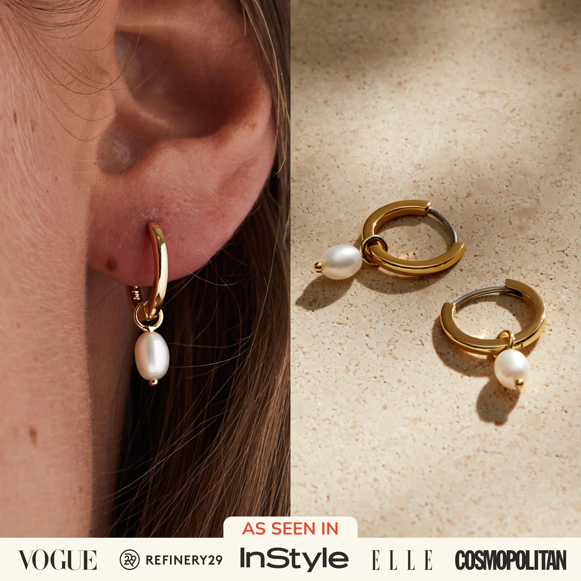 Ana Luisa Frida Pearl Jewelry Huggie Hoops - Medium & Small 14K Gold Plated & Silver Rhodium Plated Drop Hoop Earrings with Freshwater Pearls - 2-in-1 Hypoallergenic Water-Resistant, Tarnish-Free Hoop