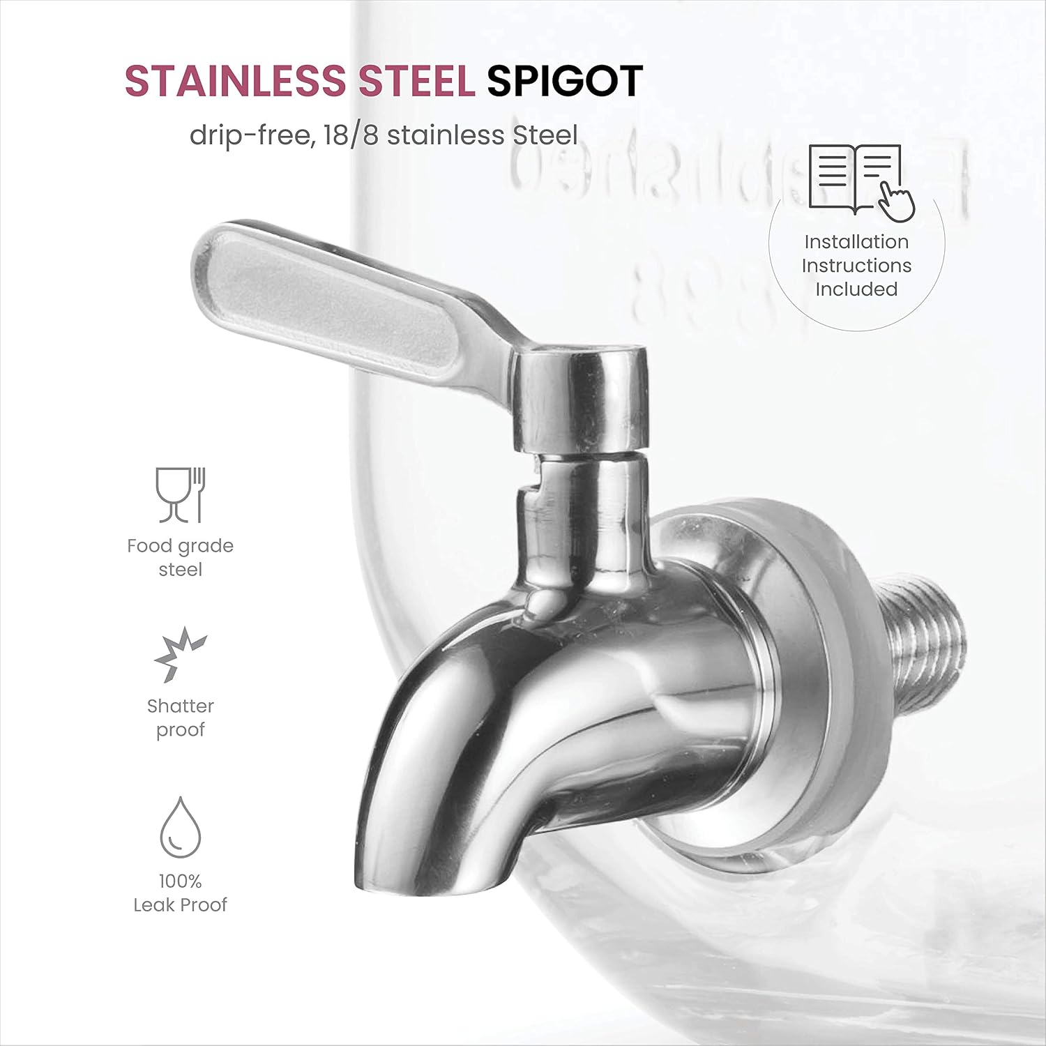Glass Drink Dispenser with Stainless Steel Tap 3.7L, 100% Leak Proof Beverage Dispenser with Ice Core - Image 4