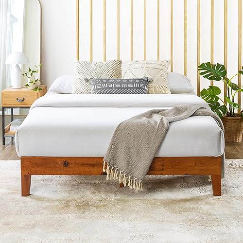 Mellow Naturalista Grand - 12 Inch Solid Wood Platform Bed with Wooden Slats - No Box Spring Needed - Queen (Cherry)