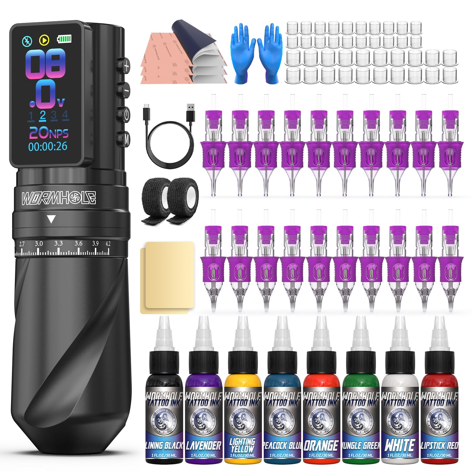Photo 1 of (No Power Machine) Wormhole Tattoo Gun Kit Tattoo Kit with 7 Adjustable Stroke 2,300mAh Power Wireless Tattoo Machine with Normal/Jump-Start/Dot Working Mode with LED Digital Display for Artist WTK381