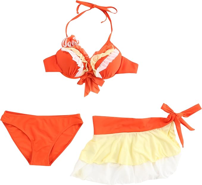 Amazon ジンシロン Jinsirong 水着 レディース 人気リゾート風可愛い水着 セクシービキニ3点セット 49 Orange オレンジ M タンキニ 通販