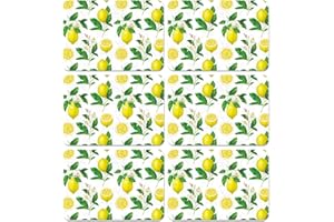 OBUSATT Lemon Placemats Set of 6 Summer Plastic Table Mats Yellow Lemonade Theme Place Mats Washable Vinyl Rustic Holiday Table Decoration for Indoor Outdoor Party Kitchen Dining Table