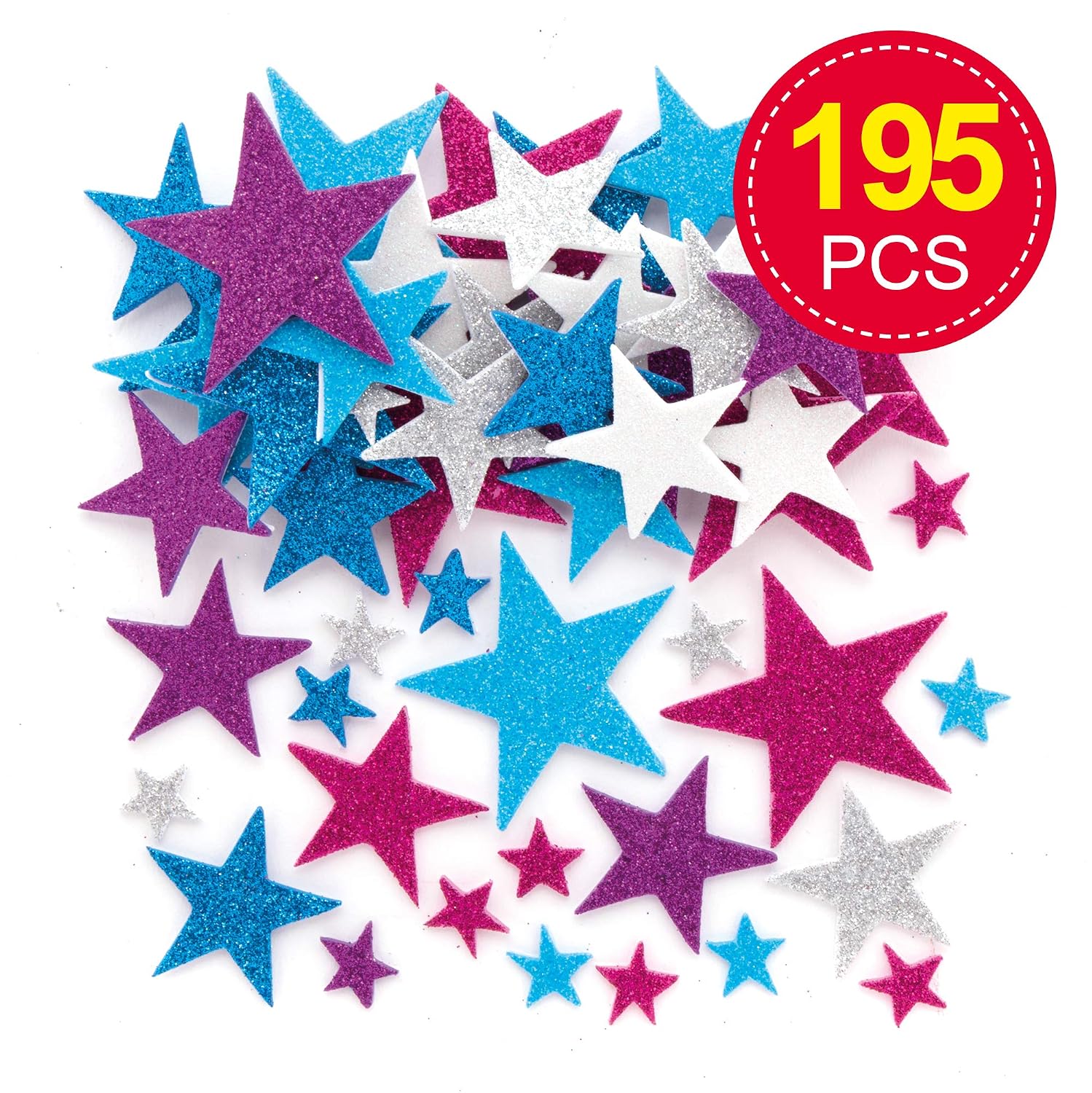 Baker Ross AX435 Winter Glitter Star Foam Stickers, Pack of 198, Glitter Star Stickers - Image 3