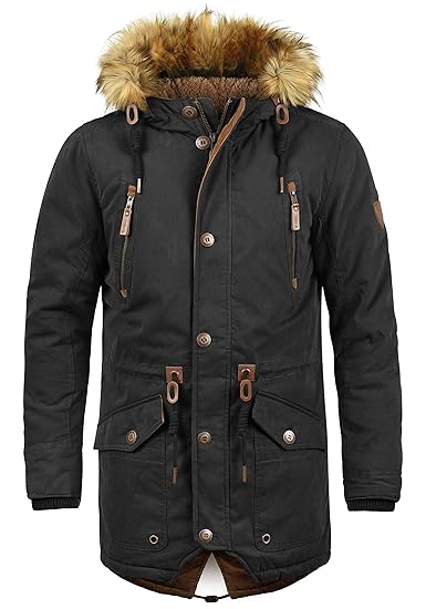 !Solid Vidage Herren Jacke Parka Mantel Lange warme Übergangsjacke gefüttert mit Fellkapuze