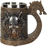 SUMMIT COLLECTION Viking Skull Horned Warrior Viking Longship Beer Stein Tankard Mug with Removable Stainless Steel Insert 20 fl oz