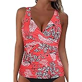 Mycoco Women's Underwire Tankini Top Twist V Neck Push Up Swim Top Ruched Bathing Suit Tops Only