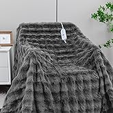 TiMiCalda Heated Blanket Electric Twin- 62"x84" Soft Thick Bubble Electric Blanket for Sofa with 5 Heat Levels & 4 Hours Auto-Off Overheat Protection, Warm Cozy Gifts, Light Grey