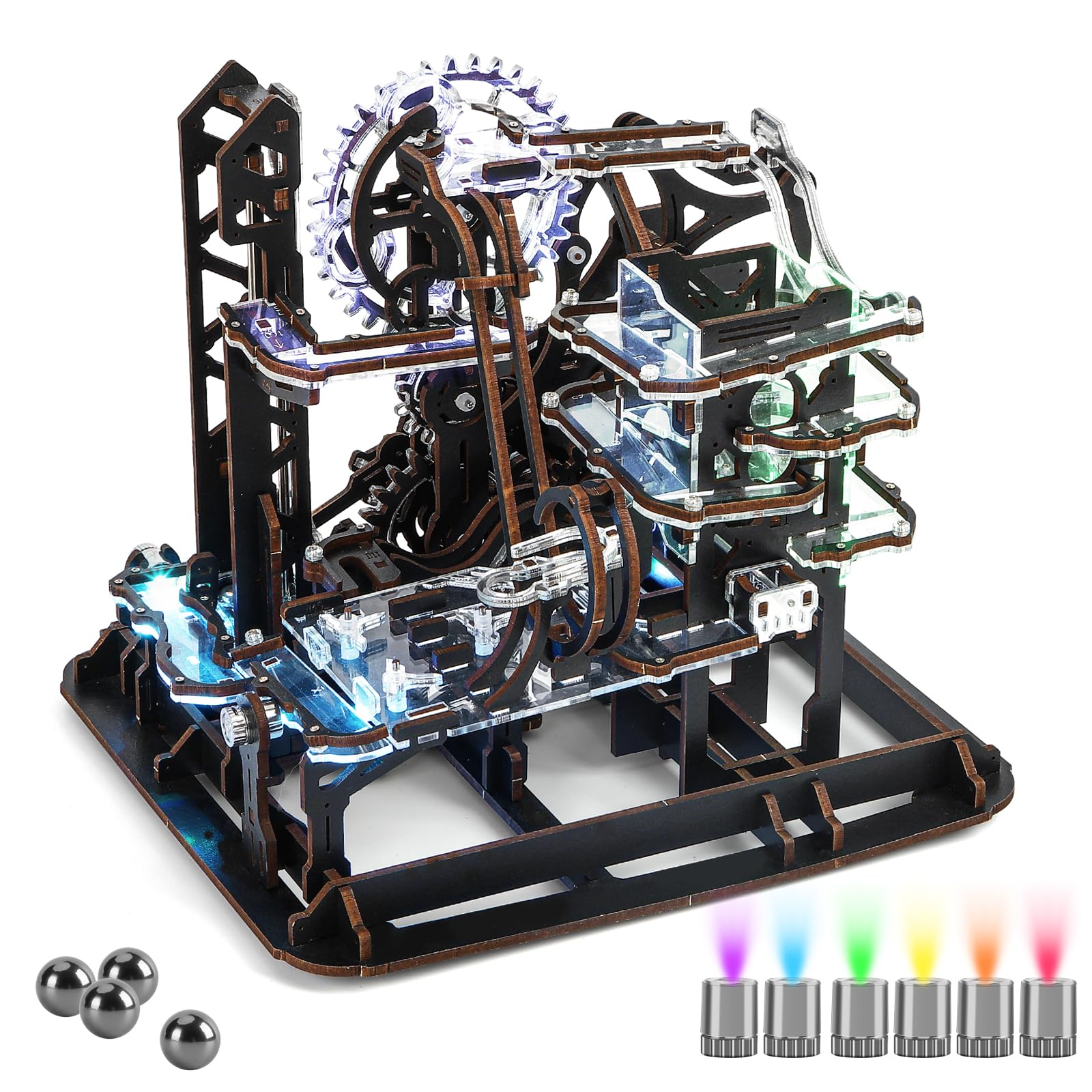 Photo 1 of 3D Wooden Puzzle Marble Run with LED Lights, 272 PCS Wood 3D Puzzle for Adults, Wooden Mechanical Marble Roller Coaster Model Building Kits, Hobby Decor Gift for Adults Men Teen