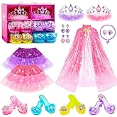 Jeowoqao Princess Dress up Shoes,Girls Dress up Shoes Princess Dress Up Pretend Play Set 4 Pair of Princess Shoes, Princess Dresses Princess Cape Jewelry Toys for Toddler Girls Age 3 4 5 6 Years Gift