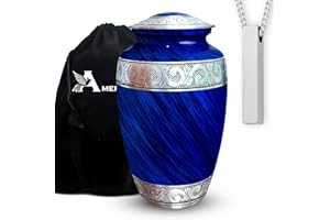 AMERICURN Set of 2 Eternal Blue Decorative Cremation Urns for Ashes Adult Male & Female Includes 1 Large Urn & 1 Necklace for Human Ashes