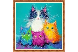 DMCXART Counted Cross Stitch Kits for Adults Needlepoint Kits Unprinted Cross Stitching Embroidery Kit 11CT Cross Stitch Supplies-Colorful Cat 18x18 inch