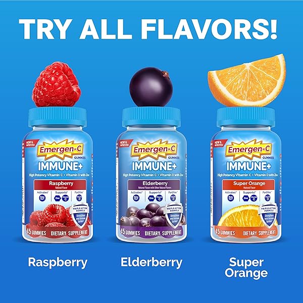 EMERGEN-C IMMUNE+ TRIPLE ACTION IMMUNE SUPPORT GUMMIES, BETAVIA (R), 1000MG VITAMIN C, B VITAMINS, VITAMIN D AND ANTIOXIDANTS, SUPER ORANGE, BACK TO SCHOOL ESSENTIALS – 45 COUNT