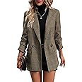 2025 Women's Spring Fall Plaid Houndstooth Blazer Jacket Button Notch-Lapel Business Casual Elegant Work Suit with Pockets
