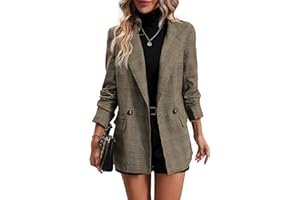 Mina Self 2025 Fall Women's Plaid Houndstooth Blazer Jacket - Fully Lined Business Casual Elegant Work Suit with Pockets
