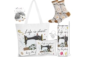 VAIPI 6 Pcs Sewing Gifts for Seamstress Quilting Gifts Stuff Include 20 oz Quilting Tumbler Tote Bag Cosmetic Bag Socks Keychain Funny Gifts for Quilters Sewing Lovers, Mother's Day Gift for Mom