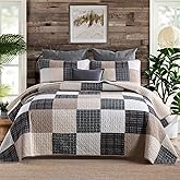 SahSahCasa Quilt King Size, King Quilt Set, 100% Cotton King Quilt Bedding Set Bedspread, Patchwork Farmhouse Quilt, Plaid Lightweight Rustic Quilts Comforter for King Bed, Beige, for All Season