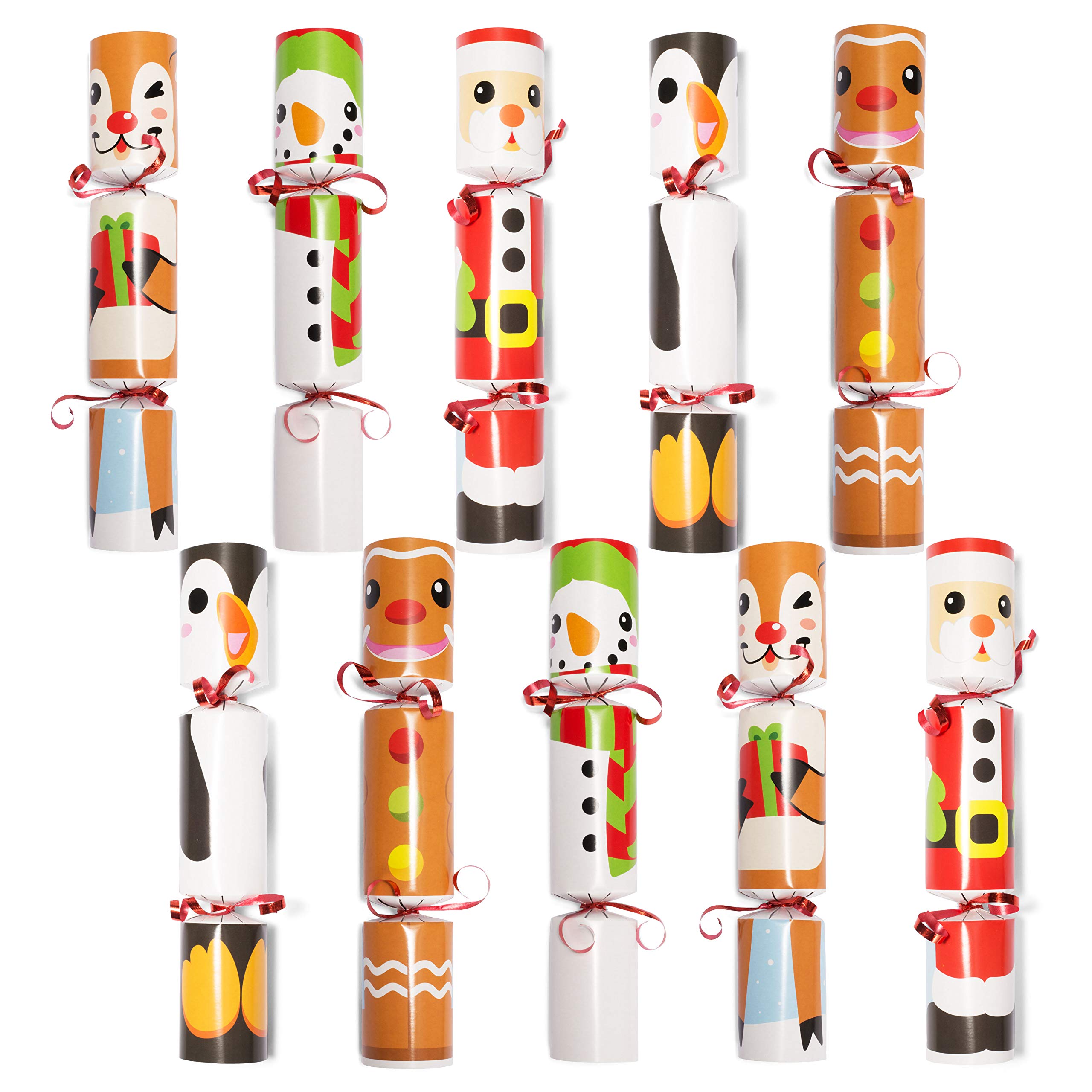 JOYIN 10 Pack Christmas Non-Snap Party Favor with Cute Characters, Includes Party Hat, Joke & Gift, Christmas Table Decorations for Holiday Dinner Traditions Supplies, Stocking Stuffers for Kids