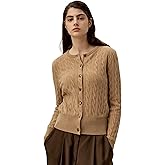 LilySilk 100% Cashmere Crewneck Cardigan Sweater for Women Long Sleeves Cable-Knit Buttoned Placket