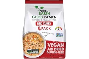 PERFECT EARTH FOODS Perfect Earth Good Ramen Red Curry Noodles - Authentic Vibrant Thai Flavor, Medium Spice, Organic & Gluten-Free Instant Noodle Ramen Bowl, Pantry Staples Cooked in 6 Minutes (4 Pack)