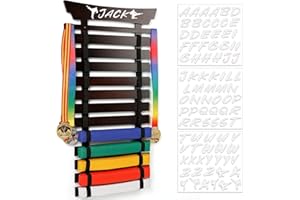 Winartton 12 Belts Karate Belt Display Rack with Stickers, Martial Arts Belt Display Holder, Taekwondo Belt Jiu Jitsu Belt BJJ Belt Display Hanging Holder for Adults
