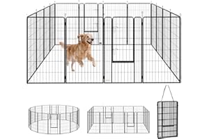 PawHut 16 Panels Dog Playpen, 27" W x 47" H Portable Heavy Duty Pet Fence with Door & Strap for Indoor Outdoor Backyard Garde