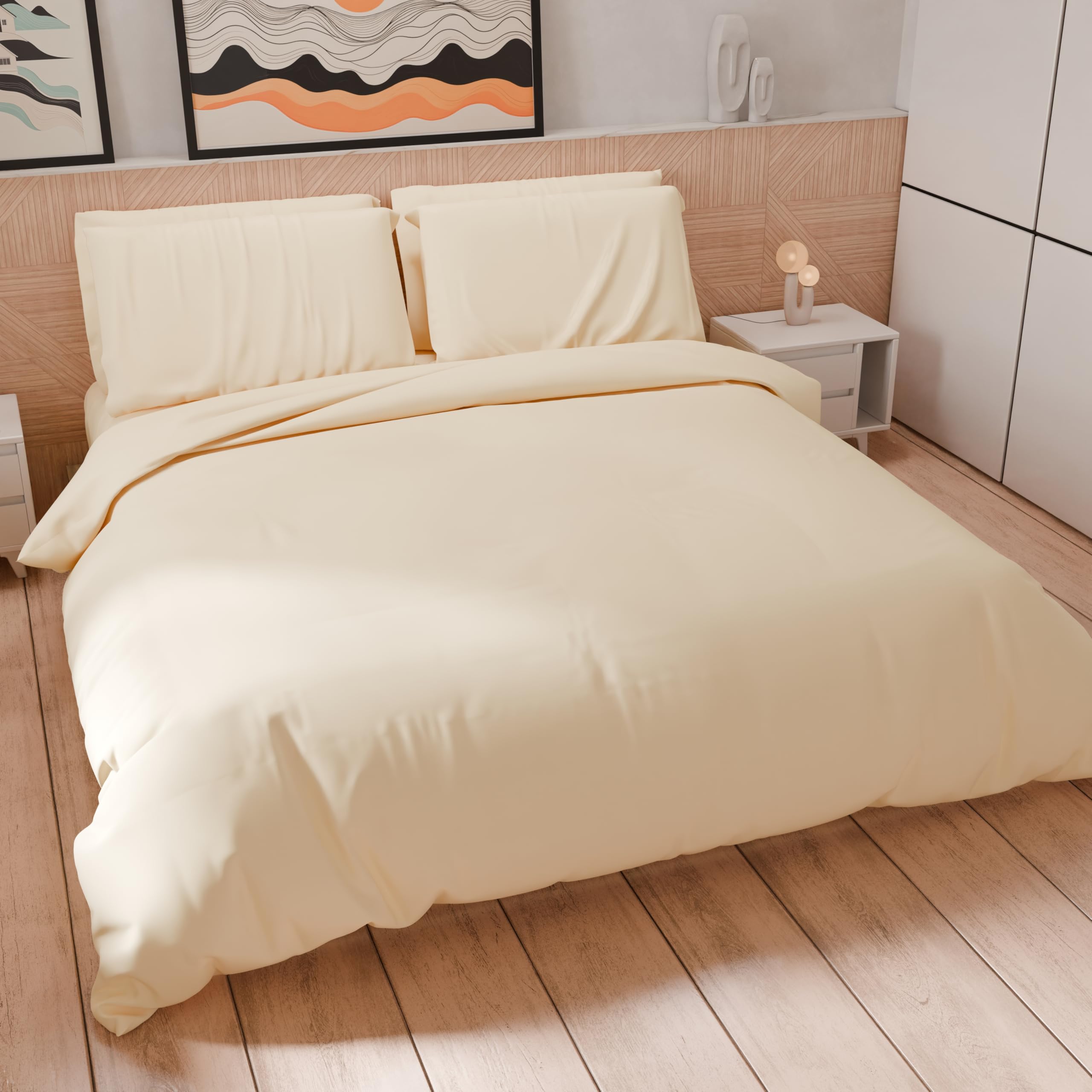 PETTI Artigiani Italiani - Duvet Cover and Pillow Cases in Microfibre, Plain Cream Colour, 100% Made in Italy โ image 1