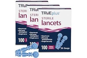 TRUEplus Single-Use Safety Lancets Bundle - 300 Blood Lancets (Sterile, 28g, 4 cm), TRUEplus Log Book