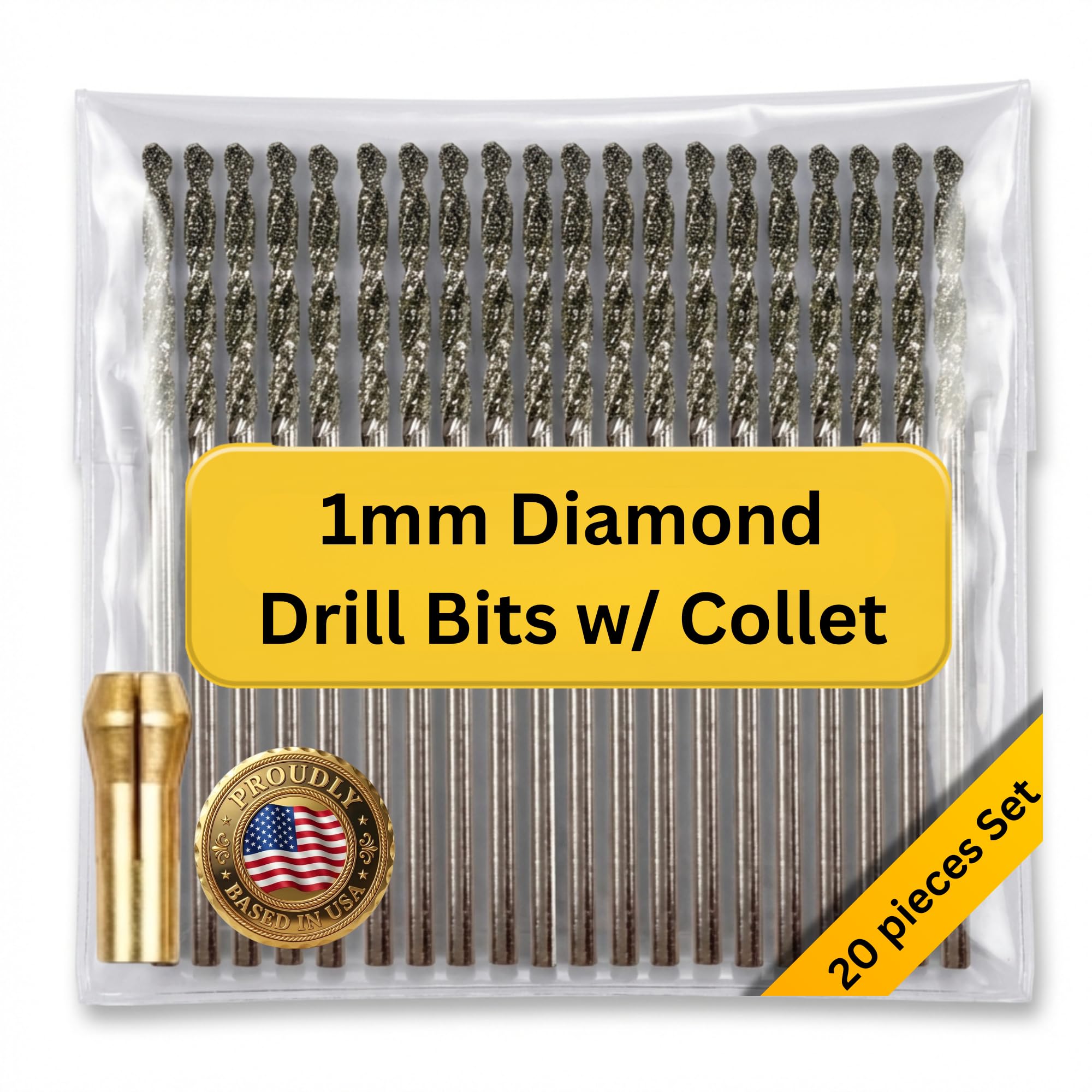 Drilax 1mm Diamond Drill Bit Set (20-Pcs) with Collet | Compatible with Dremel Rotary Tools | for Jewelry Making, Glass, Stone, Seashells & Gemstones โ image 1