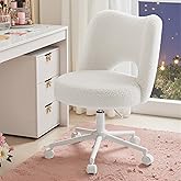 DurayLoly Vanity Chair with Wheels Armless, White Vanity Chair with Back,Ultra-Plush Fleece Cute Desk Chair, Small Office Cha