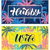 Redbaker 2 Pcs Mr and Mrs Beach Towels Wedding Beach Towels for Bride and Groom 60 x 30 Hubby and Wife Towel Honeymoon Newlywed Couple Towel Wedding Valentine's Day Gift(Pink Yellow Blue)
